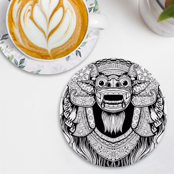 Balinese-art Barong-drawing-bali UV Print Round Tile Coaster