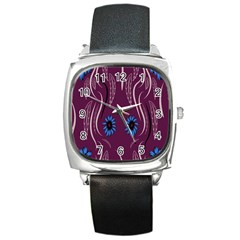 Folk Flowers Print Floral Pattern Ethnic Art Square Metal Watch