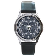 Folk Flowers Print Floral Pattern Ethnic Art Round Metal Watch by Eskimos