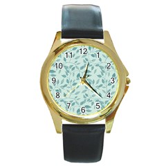 Seamless Foliage Round Gold Metal Watch by artworkshop