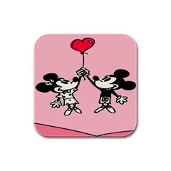 Baloon Love Mickey & Minnie Mouse Rubber Square Coaster (4 Pack) by nate14shop