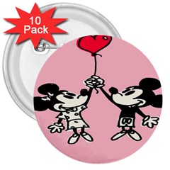 Baloon Love Mickey & Minnie Mouse 3  Buttons (10 Pack)  by nate14shop