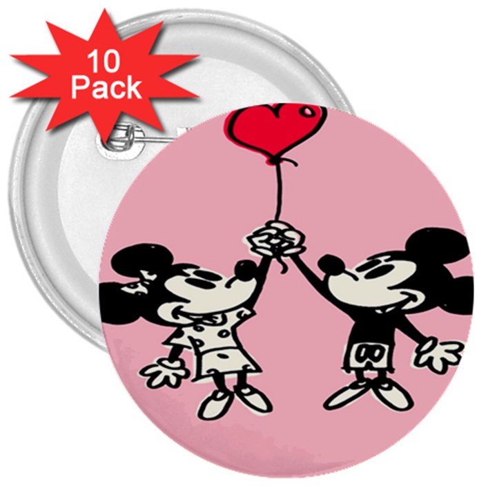 Baloon Love Mickey & Minnie Mouse 3  Buttons (10 pack) 