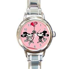 Baloon Love Mickey & Minnie Mouse Round Italian Charm Watch by nate14shop