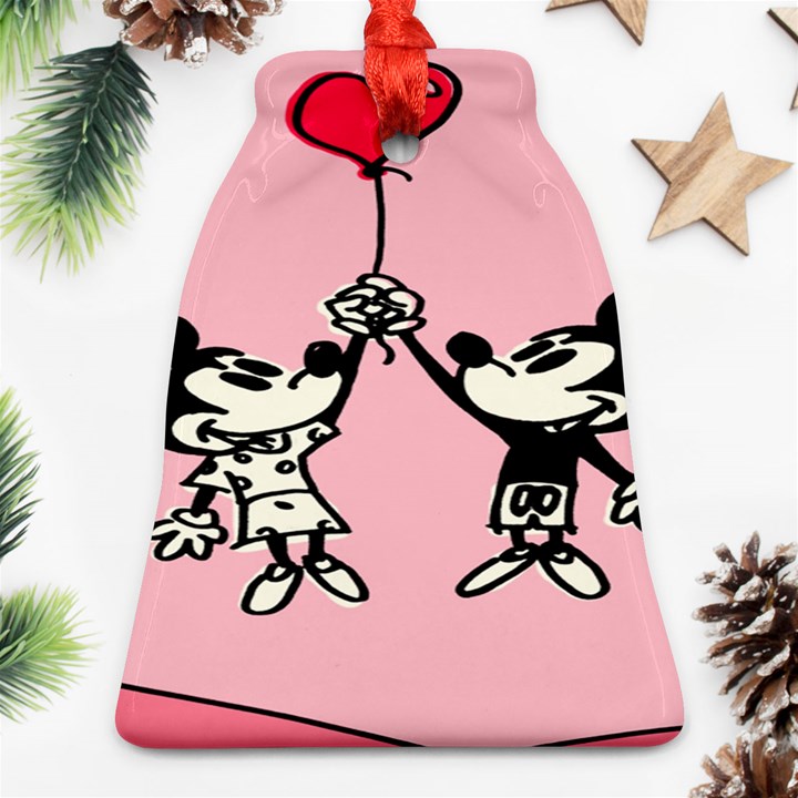 Baloon Love Mickey & Minnie Mouse Bell Ornament (Two Sides)