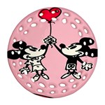 Baloon Love Mickey & Minnie Mouse Round Filigree Ornament (Two Sides) Back