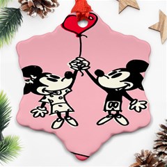 Baloon Love Mickey & Minnie Mouse Snowflake Ornament (two Sides) by nate14shop