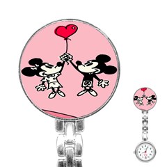 Baloon Love Mickey & Minnie Mouse Stainless Steel Nurses Watch by nate14shop