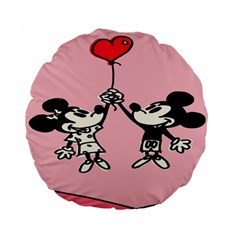 Baloon Love Mickey & Minnie Mouse Standard 15  Premium Flano Round Cushions by nate14shop