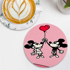 Baloon Love Mickey & Minnie Mouse Uv Print Round Tile Coaster by nate14shop