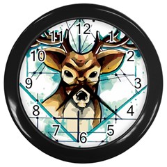 Deer-unicorn-tattoo-drawing-vector-watercolor Wall Clock (black)