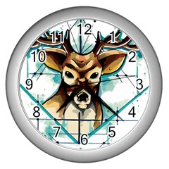 Deer-unicorn-tattoo-drawing-vector-watercolor Wall Clock (silver)