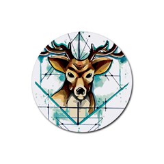 Deer-unicorn-tattoo-drawing-vector-watercolor Rubber Round Coaster (4 Pack)