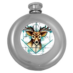 Deer-unicorn-tattoo-drawing-vector-watercolor Round Hip Flask (5 Oz) by Jancukart