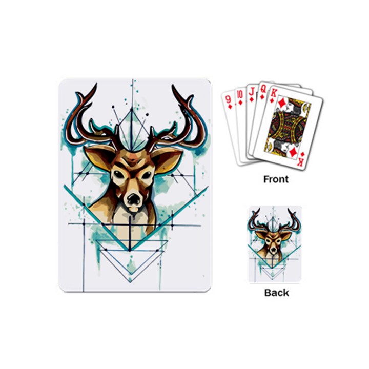 Deer-unicorn-tattoo-drawing-vector-watercolor Playing Cards Single Design (Mini)