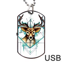 Deer-unicorn-tattoo-drawing-vector-watercolor Dog Tag Usb Flash (one Side)