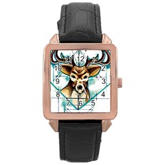 Deer-unicorn-tattoo-drawing-vector-watercolor Rose Gold Leather Watch  by Jancukart