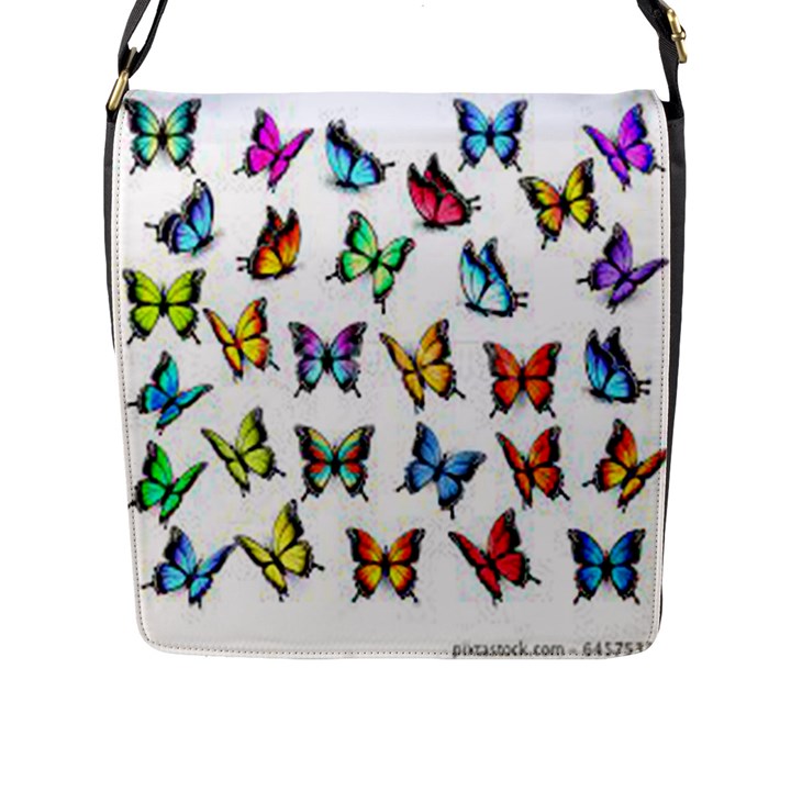 Big Collection Off Colorful Butterfiles Flap Closure Messenger Bag (L)