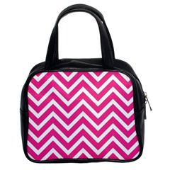 Chevrons - Pink Classic Handbag (two Sides) by nate14shop