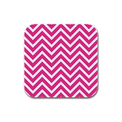 Chevrons - Pink Rubber Square Coaster (4 Pack) by nate14shop