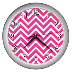 Chevrons - Pink Wall Clock (silver) by nate14shop