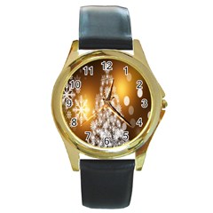 Christmas-tree-a 001 Round Gold Metal Watch by nate14shop