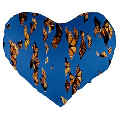 Eastern Monarch Butterfly Large 19  Premium Flano Heart Shape Cushions