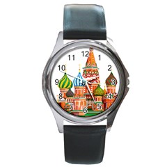 Moscow-kremlin-saint-basils-cathedral-red-square-l-vector-illustration-moscow-building Round Metal Watch