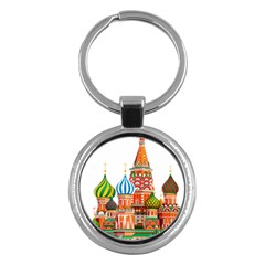 Moscow-kremlin-saint-basils-cathedral-red-square-l-vector-illustration-moscow-building Key Chain (round) by Jancukart