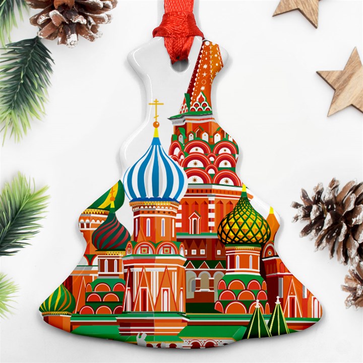 Moscow-kremlin-saint-basils-cathedral-red-square-l-vector-illustration-moscow-building Christmas Tree Ornament (Two Sides)