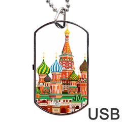 Moscow-kremlin-saint-basils-cathedral-red-square-l-vector-illustration-moscow-building Dog Tag Usb Flash (one Side) by Jancukart