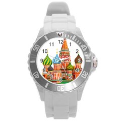 Moscow-kremlin-saint-basils-cathedral-red-square-l-vector-illustration-moscow-building Round Plastic Sport Watch (l) by Jancukart