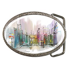 Drawing-watercolor-painting-city Belt Buckles