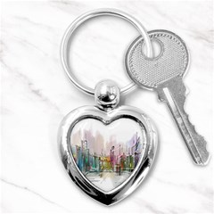 Drawing-watercolor-painting-city Key Chain (heart) by Jancukart