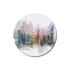 Drawing-watercolor-painting-city Rubber Coaster (round)