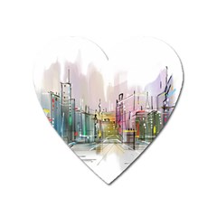 Drawing-watercolor-painting-city Heart Magnet by Jancukart