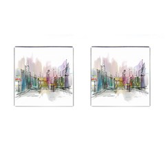 Drawing-watercolor-painting-city Cufflinks (square)