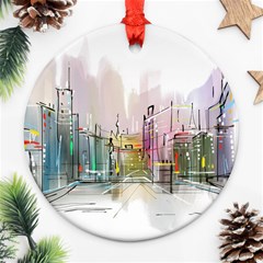 Drawing-watercolor-painting-city Round Ornament (two Sides) by Jancukart