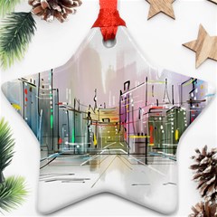 Drawing-watercolor-painting-city Star Ornament (two Sides) by Jancukart