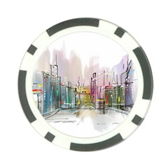 Drawing-watercolor-painting-city Poker Chip Card Guard