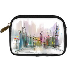 Drawing-watercolor-painting-city Digital Camera Leather Case