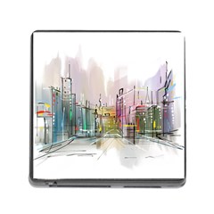 Drawing-watercolor-painting-city Memory Card Reader (square 5 Slot)