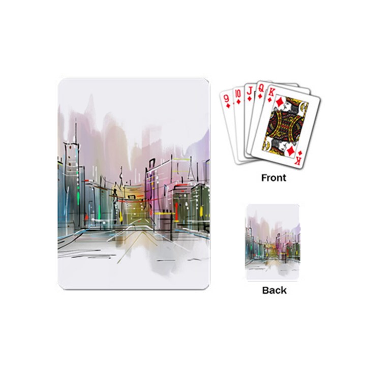 Drawing-watercolor-painting-city Playing Cards Single Design (Mini)