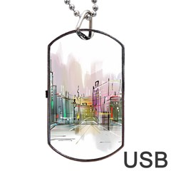 Drawing-watercolor-painting-city Dog Tag Usb Flash (two Sides)