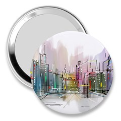 Drawing-watercolor-painting-city 3  Handbag Mirrors