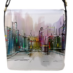 Drawing-watercolor-painting-city Flap Closure Messenger Bag (s)