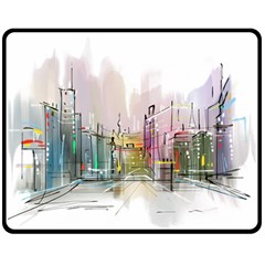 Drawing-watercolor-painting-city Double Sided Fleece Blanket (medium) 