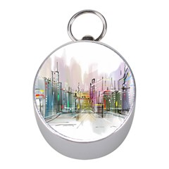 Drawing-watercolor-painting-city Mini Silver Compasses by Jancukart