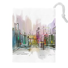 Drawing-watercolor-painting-city Drawstring Pouch (4xl)