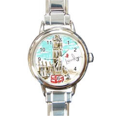 Big-ben-paris-clock-tower-vector-painted-london Round Italian Charm Watch